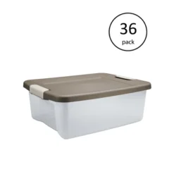 Sterilite 25 Qt. Shelf Tote Driftwood Lid Clear Base W/Platinum Latches(36 Pack)