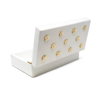 Classic Touch White Wooden Decorative Box With Gold Flower Beads 3 Classic Touch White Wooden Decorative Box With Gold Flower Beads