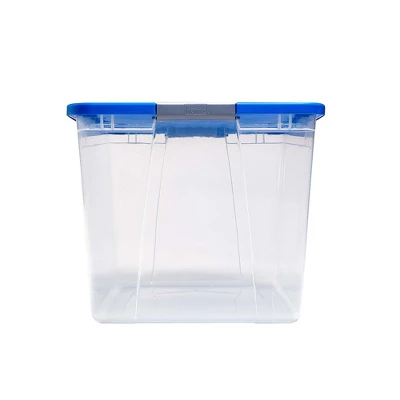 Homz 64 Quart Secured Seal Latch Extra Large Single Clear Stackable Storage Container Tote With Blue Lid For Home, Garage, Or Basement (2 Pack) 5 Homz 64 Quart Secured Seal Latch Extra Large Single Clear Stackable Storage Container Tote With Blue Lid For Home, Garage, Or Basement (2 Pack) - Image 3