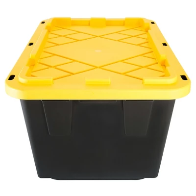 GreenMade Professional Storage Ultra Durable 27 Gallon Plastic Storage Tote Bin With Snap Fit Lid And Padlock Holes, Black And Yellow (4 Pack) 3 GreenMade Professional Storage Ultra Durable 27 Gallon Plastic Storage Tote Bin With Snap Fit Lid And Padlock Holes, Black And Yellow (4 Pack)