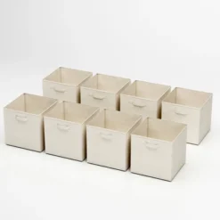 Storage Cubes - 8-Piece Collapsible Storage Bin Set For Shelves - For Organizing The Home, Office, Playroom, And Nursery By Home-Complete (Beige) -Storage Basket Shop GUEST 55b68ff3 566e 4051 9649 bae752c2f314