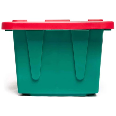 HOMZ 4415MXDC.02 Durabilt 15 Gallon Heavy Duty Impact Resistant Stackable Holiday Storage Tote With Snap-Fit Lid, Green/Red (2 Pack) 4 HOMZ 4415MXDC.02 Durabilt 15 Gallon Heavy Duty Impact Resistant Stackable Holiday Storage Tote With Snap-Fit Lid, Green/Red (2 Pack) - Image 2