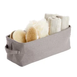 Gray Jute Fabric Storage Bin Basket Container Cubes Organizer With Handles Rectangular 16"x6"x5.25" -Storage Basket Shop GUEST 582c93f0 d734 4743 aaad 98dd855b59b3