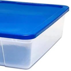 Homz 28 Quart Snaplock Clear Plastic Storage Tote Container Bin With Secure Lid And Handles For Home And Office Organization, Blue (4 Pack) -Storage Basket Shop GUEST 5b03a75f bb67 4615 9289 269adc50c8dd