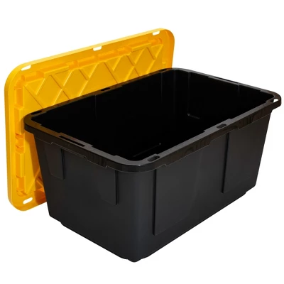 GreenMade Professional Storage Ultra Durable 27 Gallon Plastic Storage Tote Bin With Snap Fit Lid And Padlock Holes, Black And Yellow (4 Pack) 5 GreenMade Professional Storage Ultra Durable 27 Gallon Plastic Storage Tote Bin With Snap Fit Lid And Padlock Holes, Black And Yellow (4 Pack) - Image 3
