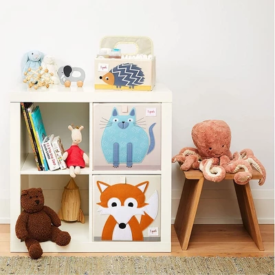 3 Sprouts Large 13 Inch Square Children's Foldable Fabric Storage Cube Organizer Box Soft Toy Bin 2 Piece Bundle With Blue Cat And Orange Fox Designs 6 3 Sprouts Large 13 Inch Square Children's Foldable Fabric Storage Cube Organizer Box Soft Toy Bin 2 Piece Bundle With Blue Cat And Orange Fox Designs - Image 4