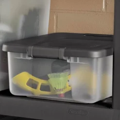 Sterilite 25 Quart Shelf Tote With Flat Gray Lid And Platinum Latches (18 Pack) -Storage Basket Shop GUEST 5f1eb0c8 5def 460d b722 c9f8412632c9