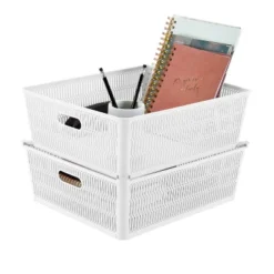 Simplify 2pk Large Slide And Stack Storage Shallow Totes White -Storage Basket Shop GUEST 648809dd d713 41ce add4 9429cbd395c9