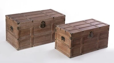 Vintiquewise Wooden Rectangular Lined Rustic Storage Trunk With Latch 4 Vintiquewise Wooden Rectangular Lined Rustic Storage Trunk With Latch - Image 2