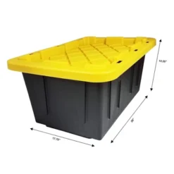 Homz 15-Gallon Durabilt Plastic Stackable Storage Organizer Container W/Snap Lid And Hasps For Tie-Down Straps Or Locks, Black/Yellow (2 Pack) -Storage Basket Shop GUEST 68023ac2 3c7e 4348 b061 2494908aa9c9