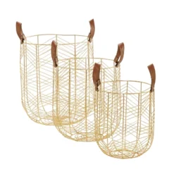 Set Of 3 Metal Storage Baskets Gold - Olivia & May -Storage Basket Shop GUEST 68c9778f f448 45ee 93a9 6b27076ef734