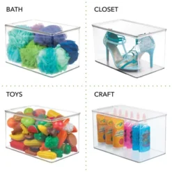 MDesign Stackable Bathroom Storage Bin Box With Lid, 2 Pack -Storage Basket Shop GUEST 6b179e7e cb32 46ee 94ce c6946407ebc5