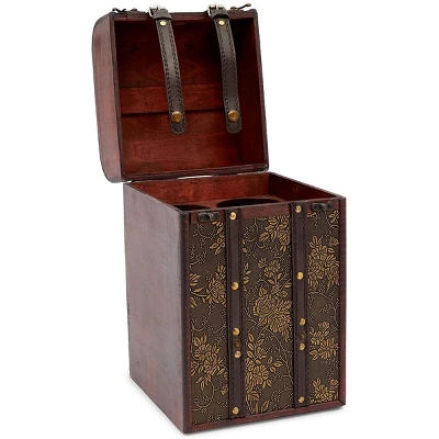 Okuna Outpost Wooden 4 Bottles Travel Wine For Storage Storage Bar Accessory, Flower Pattern, 8 X 8.5 X 13.8 In 5 Okuna Outpost Wooden 4 Bottles Travel Wine For Storage Storage Bar Accessory, Flower Pattern, 8 X 8.5 X 13.8 In - Image 3