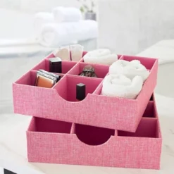 Household Essentials Set Of 2 9-Section Drawer Trays Carnation Pink