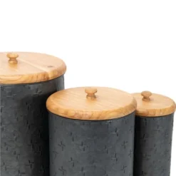 Set Of 3 Black Embossed Galvanized Metal Decorative Storage Canisters - Foreside Home & Garden -Storage Basket Shop GUEST 6d182662 e0a8 4bb1 9fac 6437b1ede367