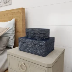 Set Of 2 Ceramic Vase With Star Patterns Dark Blue - Olivia & May 34 Set Of 2 Ceramic Vase With Star Patterns Dark Blue - Olivia & May -Storage Basket Shop GUEST 6e00bb81 2a52 4fb1 a774 e9b5b1304b5d