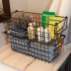 Set Of 2 Storage Bins - Basket Set For Toy, Kitchen, Bathroom, And Closet Storage - Small Shelf Organizers With Handles By Home-Complete (Brown) -Storage Basket Shop GUEST 6ed0c5b6 fa73 4ae3 ae8b b92fbdb8fbda