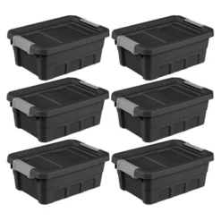 Sterilite 4 Gallon Stackable Rugged Industrial Storage Tote Containers With Latching Clip Lids For Garage, Attic, Or Worksite Storage, Black -Storage Basket Shop GUEST 70ffca95 294a 4e38 ab93 62bc29ef0e2c