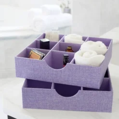 Household Essentials Set Of 2 9-Section Drawer Trays Iris Heather