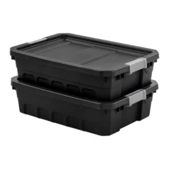 Sterilite 10 Gallon Under Bed Stackable Rugged Industrial Storage Tote Containers With Gray Latching Clip Lids For Garage, Attic, Or Worksite -Storage Basket Shop GUEST 720466c0 d383 43b5 9e78 214d9d062f52