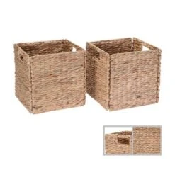 Hastings Home 12-Inch Square Handmade Wicker Storage Bin Foldable Basket Made Of Water Hyacinth | Set Of 2 11 Hastings Home 12-Inch Square Handmade Wicker Storage Bin Foldable Basket Made Of Water Hyacinth | Set Of 2 -Storage Basket Shop GUEST 7325af43 ea92 4285 9334 c9eccd513c4d