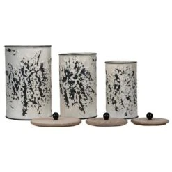 Set Of 3 Cream And Gray Floral Metal Decorative Storage Canisters - Foreside Home & Garden -Storage Basket Shop GUEST 738af412 29a2 422b 86f9 6c4bca870979