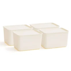 IRIS USA 4Pack Stackable Lidded Basket Storage Organizer Bins, Off White -Storage Basket Shop GUEST 73a6f3c8 c337 4aba 890e 2290b73094fe