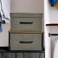 Household Essentials Stacking Storage Boxes With Laminate Top Ashwood