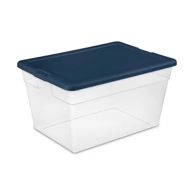 Sterilite Stackable 56 Quart Clear Home Storage Box With Handles And Marine Blue Lid For Efficient, Space Saving Storage And Organization (8 Pack) 3 Sterilite Stackable 56 Quart Clear Home Storage Box With Handles And Marine Blue Lid For Efficient, Space Saving Storage And Organization (8 Pack)