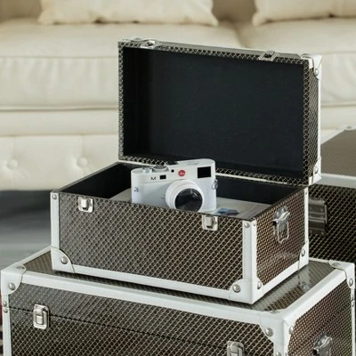 Vintiquewise Faux Leather Storage Trunk Set Of 3 6 Vintiquewise Faux Leather Storage Trunk Set Of 3 - Image 4