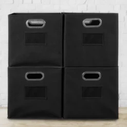 Niche Cubo 4pk Foldable Fabric Storage Bin With Label Holder Black