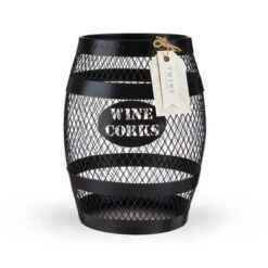 Twine Barrel Cork Holder Metal Decorative Wine Cork Collection Storage, Rustic Black Finish, Black, Holds 150 Corks, Set Of 1 -Storage Basket Shop GUEST 7989bc07 7412 4667 a97e 78a278e37acb