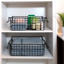 Set Of 2 Storage Bins - Basket Set For Toy, Kitchen, Closet, And Bathroom Storage - Large Shelf Organizers With Handles By Home-Complete (Black) -Storage Basket Shop GUEST 7abab777 c968 4266 bc2c c65eb536c22b