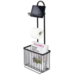 MDesign Metal Free Standing Toilet Paper Stand/Dispenser, Holds Tablet -Storage Basket Shop GUEST 7de2872a d06a 47fd 9092 1e68d33b9340