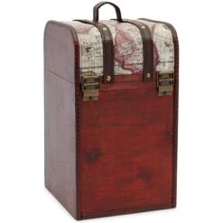 Okuna Outpost Wooden 4 Bottles Travel Wine For Storage Bar Accessory, World Map Design, 8. X 8.5 X 13.8 In -Storage Basket Shop GUEST 7e9370cd 2c97 41b7 ad89 05d1ec0822e1