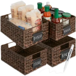 Best Choice Products Set Of 4 12in Woven Water Hyacinth Pantry Baskets W/ Chalkboard Label, Chalk Marker -Storage Basket Shop GUEST 7ef0a239 c0d0 4b21 907b b217b3e1028e