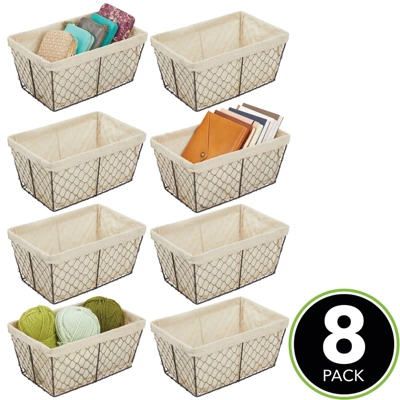 MDesign Medium Chicken Wire Storage Basket, Fabric Liner, 8 Pack, Bronze/Natural 3 MDesign Medium Chicken Wire Storage Basket, Fabric Liner, 8 Pack, Bronze/Natural