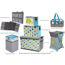 Bacati - Elephants Aqua/Lime/Gray Storage Toy Chest -Storage Basket Shop GUEST 80db58b6 e004 424f 863a 0c64c9550a23