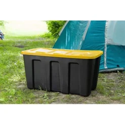 Homz 34-Gallon Durabilt Plastic Stackable Home Office Garage Storage Organization Container Bin W/Lid And Handles, Black/Yellow (2 Pack) -Storage Basket Shop GUEST 8223042b 6077 437d bbde d6c0655625f3
