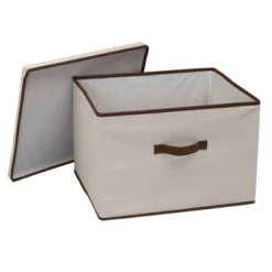 Household Essentials Wide Storage Box With Lid Natural With Brown Trim -Storage Basket Shop GUEST 83354c29 ebc4 4906 8c37 189e110f0019