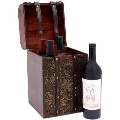Okuna Outpost Wooden 4 Bottles Travel Wine For Storage Storage Bar Accessory, Flower Pattern, 8 X 8.5 X 13.8 In 8 Okuna Outpost Wooden 4 Bottles Travel Wine For Storage Storage Bar Accessory, Flower Pattern, 8 X 8.5 X 13.8 In - Image 6