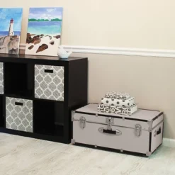 Seward Trunk 30" Paper Line Wheels And Bone -Storage Basket Shop GUEST 85980b28 591e 4f3e acdc 16e863e83b68