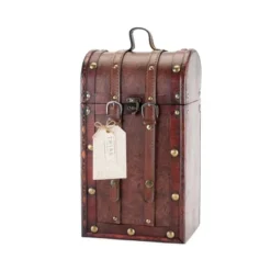 Twine Antique 2 Bottle Wooden Decorative Wine Box With Lid And Handle, Wood, Faux Leather, Brass Accents -Storage Basket Shop GUEST 8611703d 3f1d 4657 be45 ce08140f4919