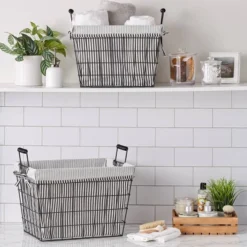Design Imports Set Of 2 Farmhouse Black Wire Ticking Stripe Liner Baskets Black/White -Storage Basket Shop GUEST 86d0064f d468 4cf7 861b 14cd9c3bb966