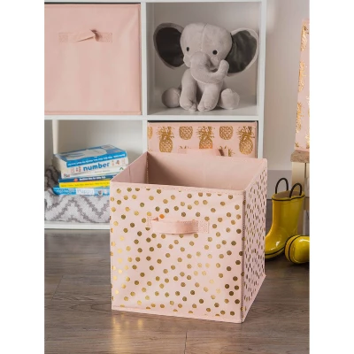 Set Of 2 11" X 11" X 11" Nonwoven Polyester Dots Millennial Square Storage Cube Pink/Gold - Design Imports 6 Set Of 2 11" X 11" X 11" Nonwoven Polyester Dots Millennial Square Storage Cube Pink/Gold - Design Imports - Image 4