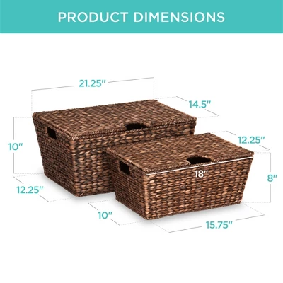 Best Choice Products Set Of 2 XL Water Hyacinth Woven Tapered Storage Basket Chests W/ Attached Lid, Handle Hole 8 Best Choice Products Set Of 2 XL Water Hyacinth Woven Tapered Storage Basket Chests W/ Attached Lid, Handle Hole - Image 6