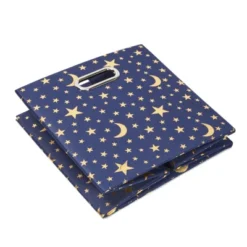Okuna Outpost 4 Pack Fabric Storage Cube Bins, Cube Organizer, Blue With Gold Moons And Stars (11 X 11 In) -Storage Basket Shop GUEST 8a4fc14d 6f77 44b9 8504 4d3b30d12bea