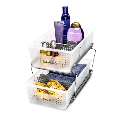 Two-Tier Organizer With Dividers Frost/Gray - Madesmart 4 Two-Tier Organizer With Dividers Frost/Gray - Madesmart - Image 2