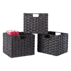 3pc Melanie Woven Fiber 3 Small Basket Set Chocolate - Winsome -Storage Basket Shop GUEST 8b872925 bb47 4b59 a1eb 4b791874e559
