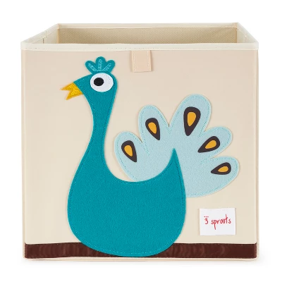 3 Sprouts Large 13 Inch Square Children's Foldable Fabric Storage Cube Organizer Box Soft Toy Bin 2 Piece Bundle With Blue Cat, Blue Peacock Designs 6 3 Sprouts Large 13 Inch Square Children's Foldable Fabric Storage Cube Organizer Box Soft Toy Bin 2 Piece Bundle With Blue Cat, Blue Peacock Designs - Image 4